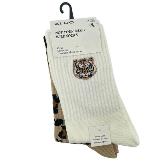 ALDO “Not Your Basic Wild” Leopard & Tiger Crew Socks 2-Pair NWT, Animal Print - Picture 1 of 11